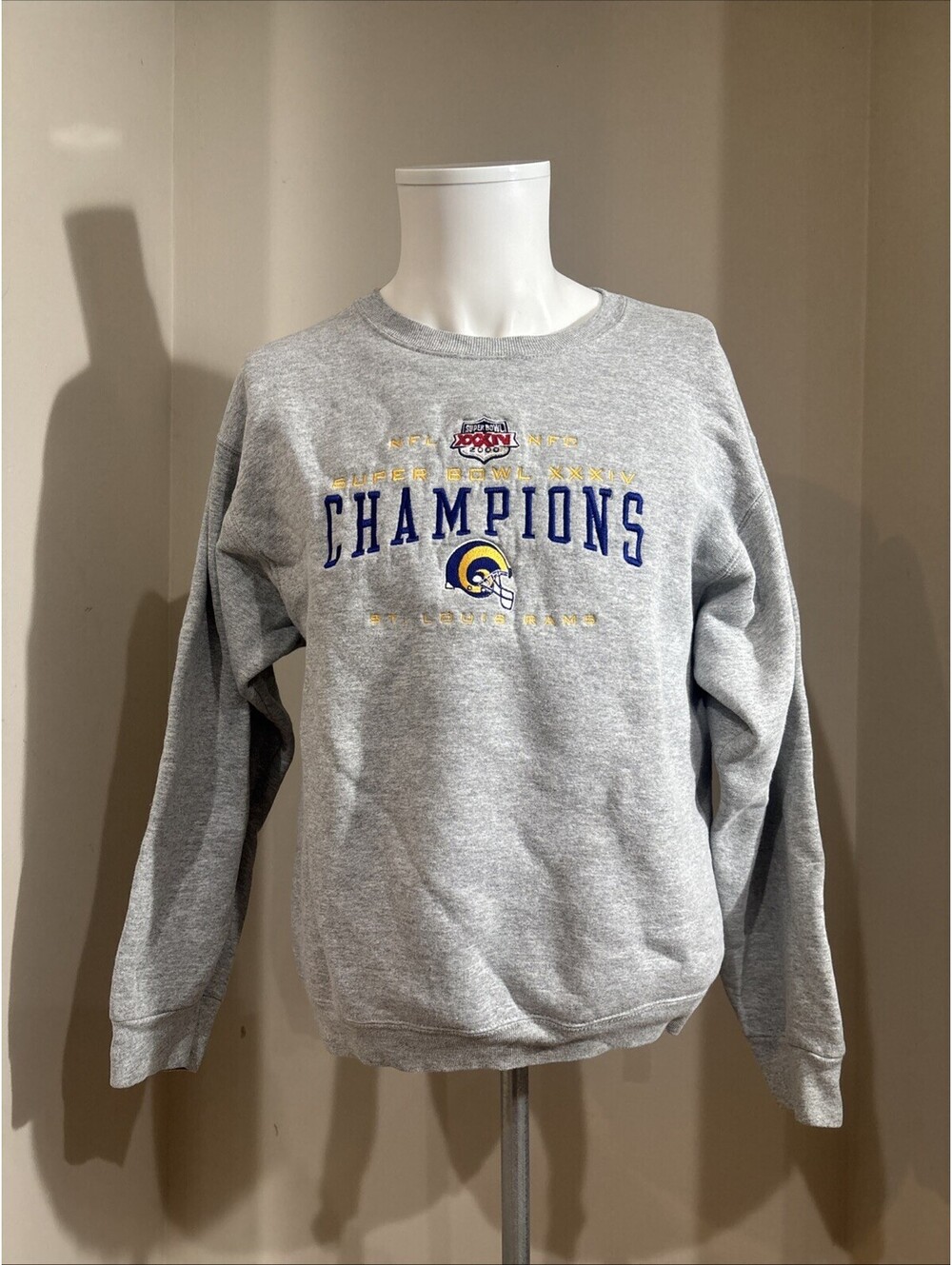 St. Louis Rams NFL Football Super Bowl Champions No Hood Grey Sweatshirt Sz L